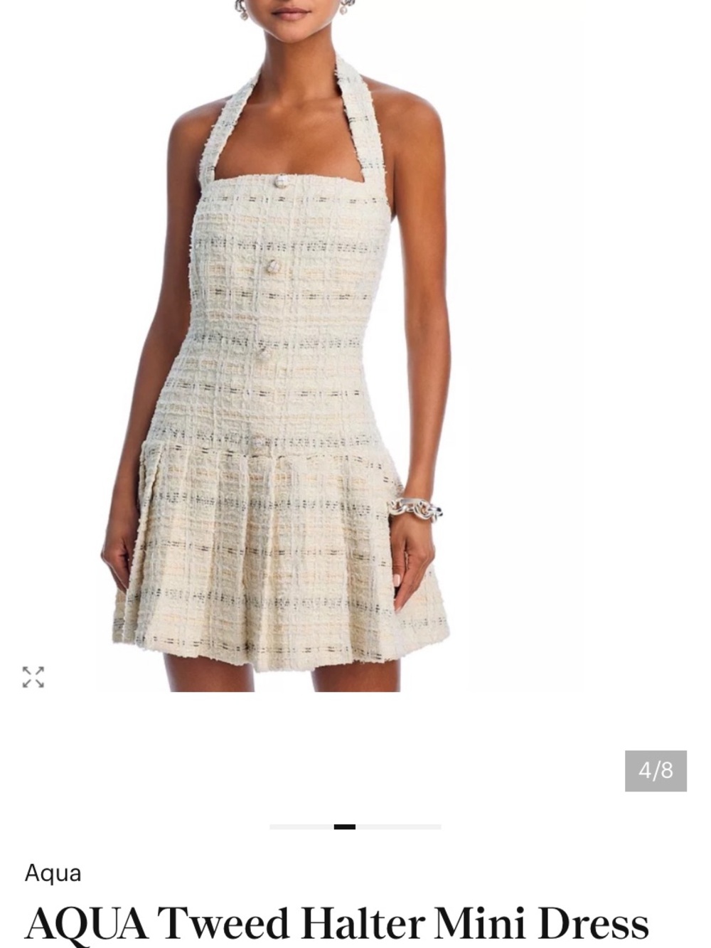 Aqua Cream and Light Gray Tweed Halter Mini Dress